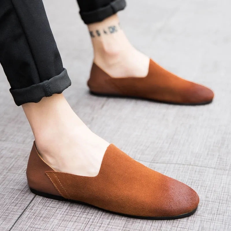 Flat Designer Minimalist Shoes for Men Boat Shoes Slip-on Leather Casual Comfortable Driving Footwear Suede Retro Men's Loafers