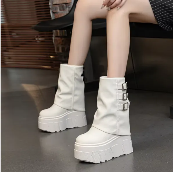 Fold Top Chunky Platform Buckle Boots