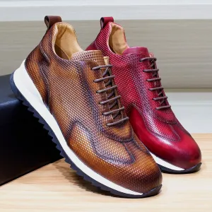 Genuine Leather Lace-Up Casual Sneakers