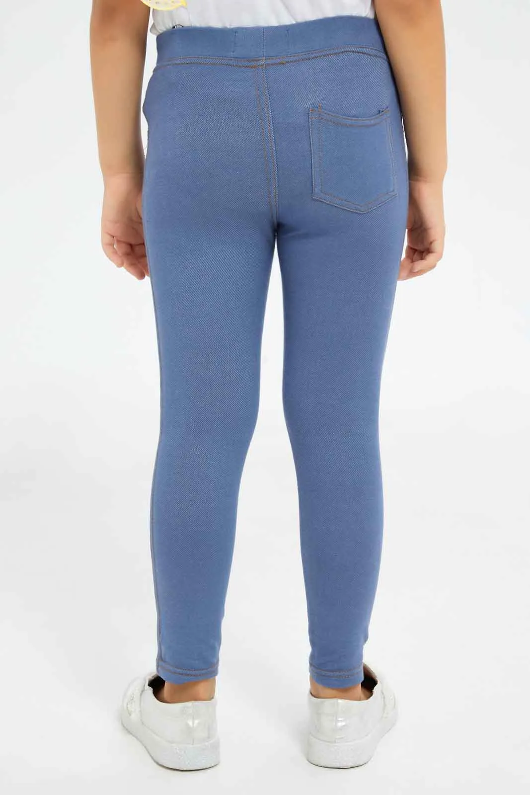 Girls Blue Plain Jeggings