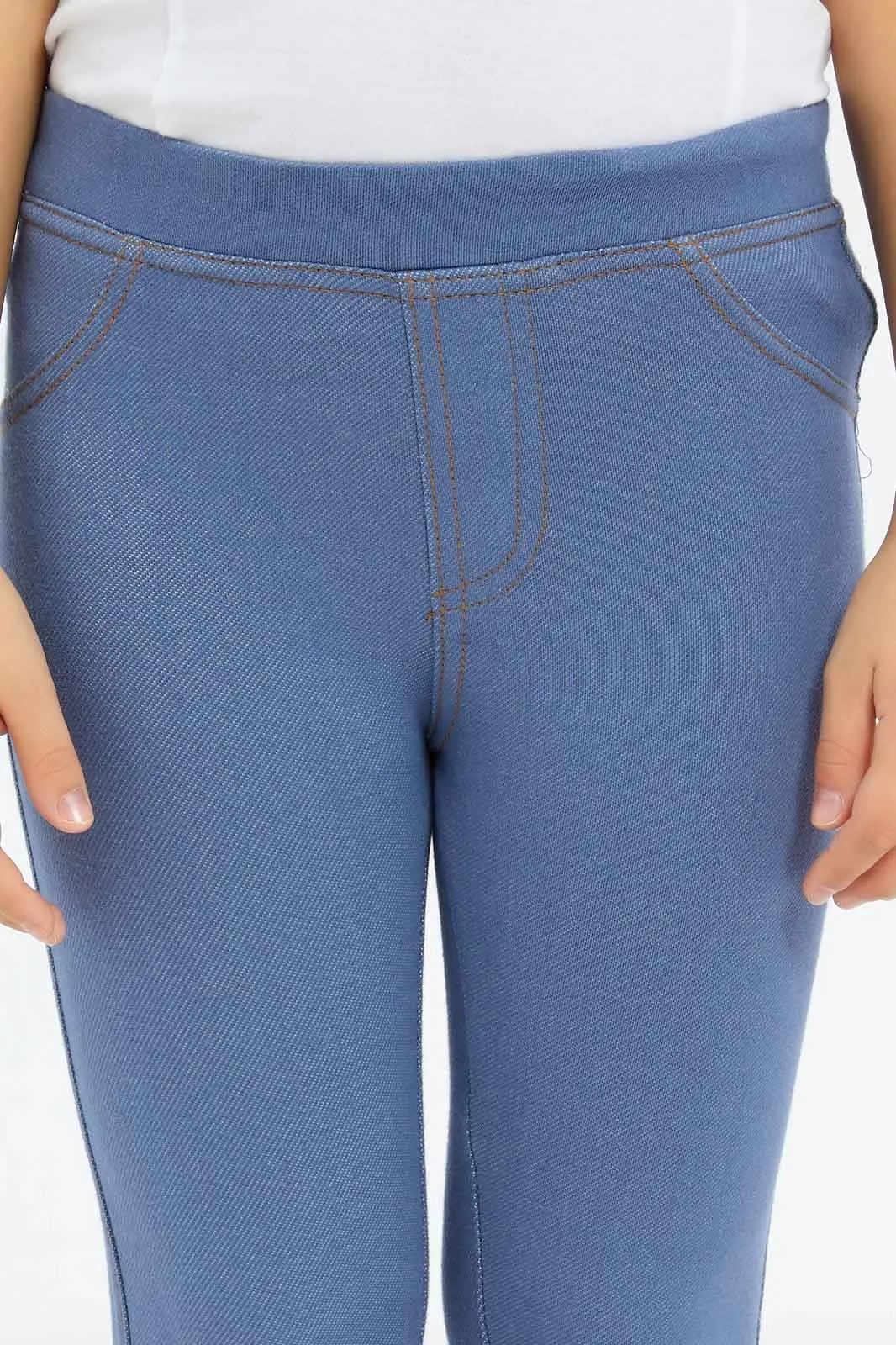 Girls Blue Plain Jeggings