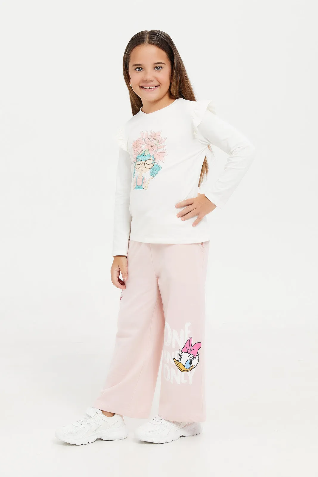 Girls Pink Daisy Track Pant