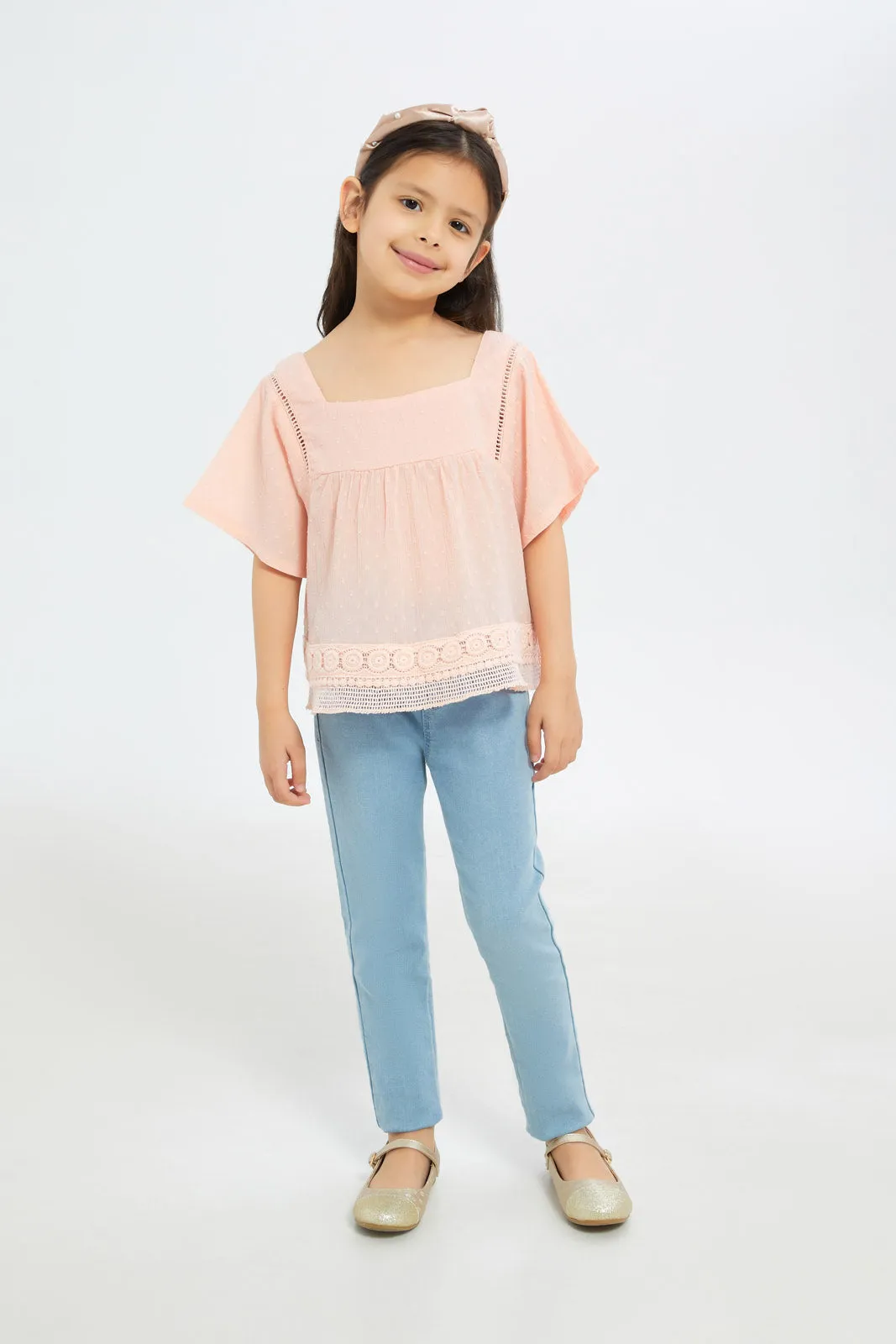 Girls Pink Lace Blouse