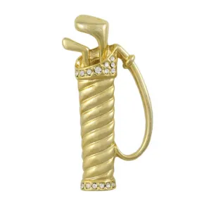 Gold and Crystal Twisted Golf Bag with Golf Clubs Pin - PRT355