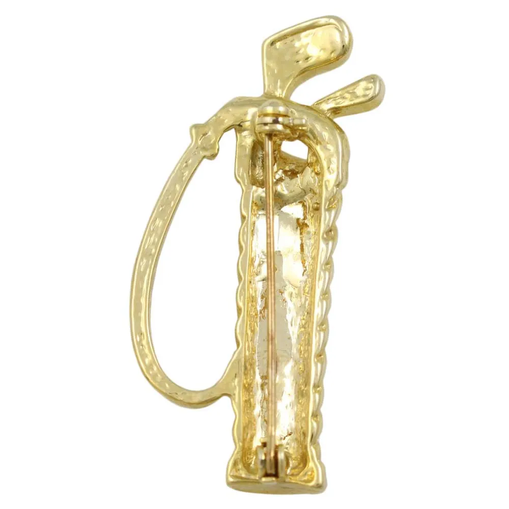 Gold and Crystal Twisted Golf Bag with Golf Clubs Pin - PRT355