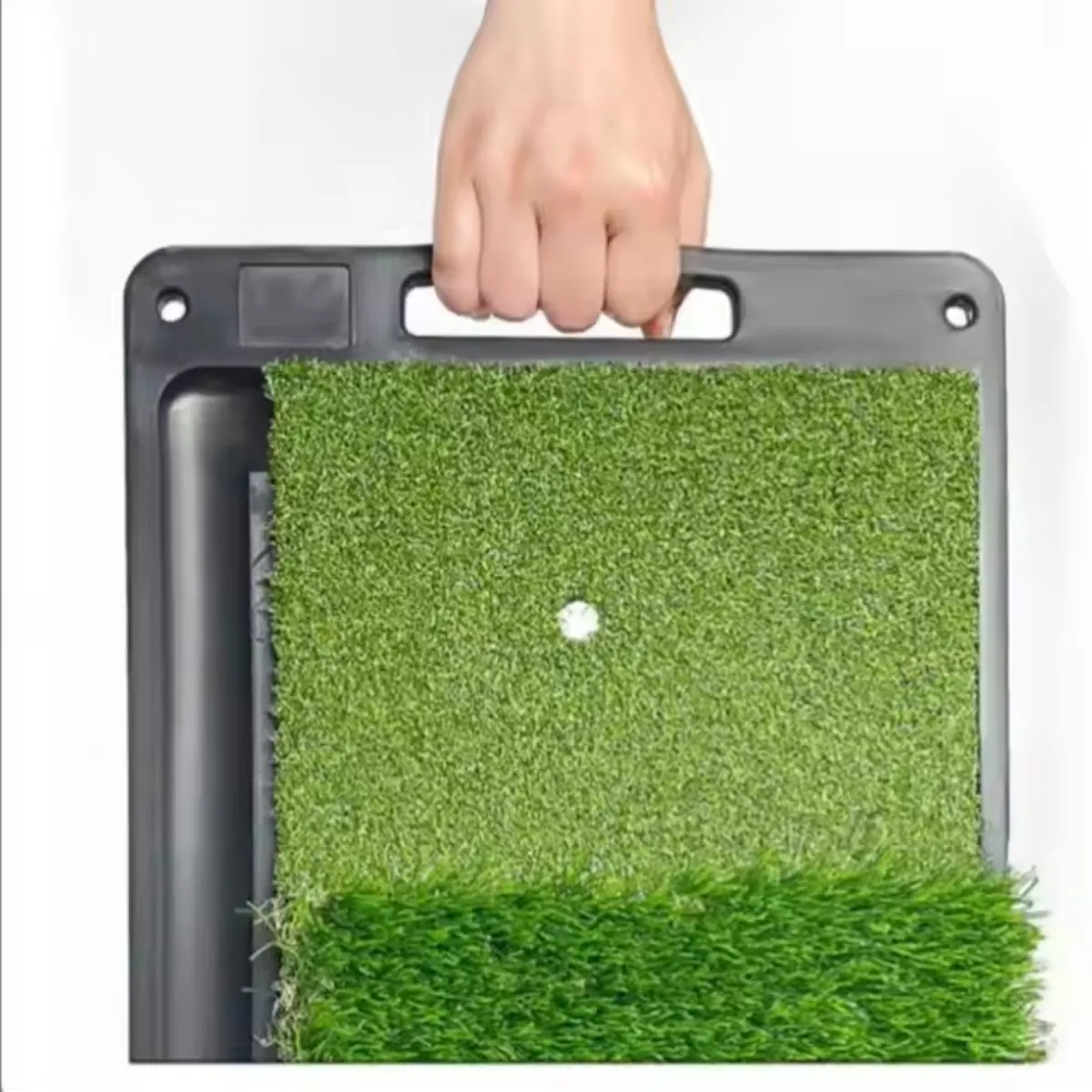 GolfBasic Dual Turf Golf Practice Mat with Ball Tray