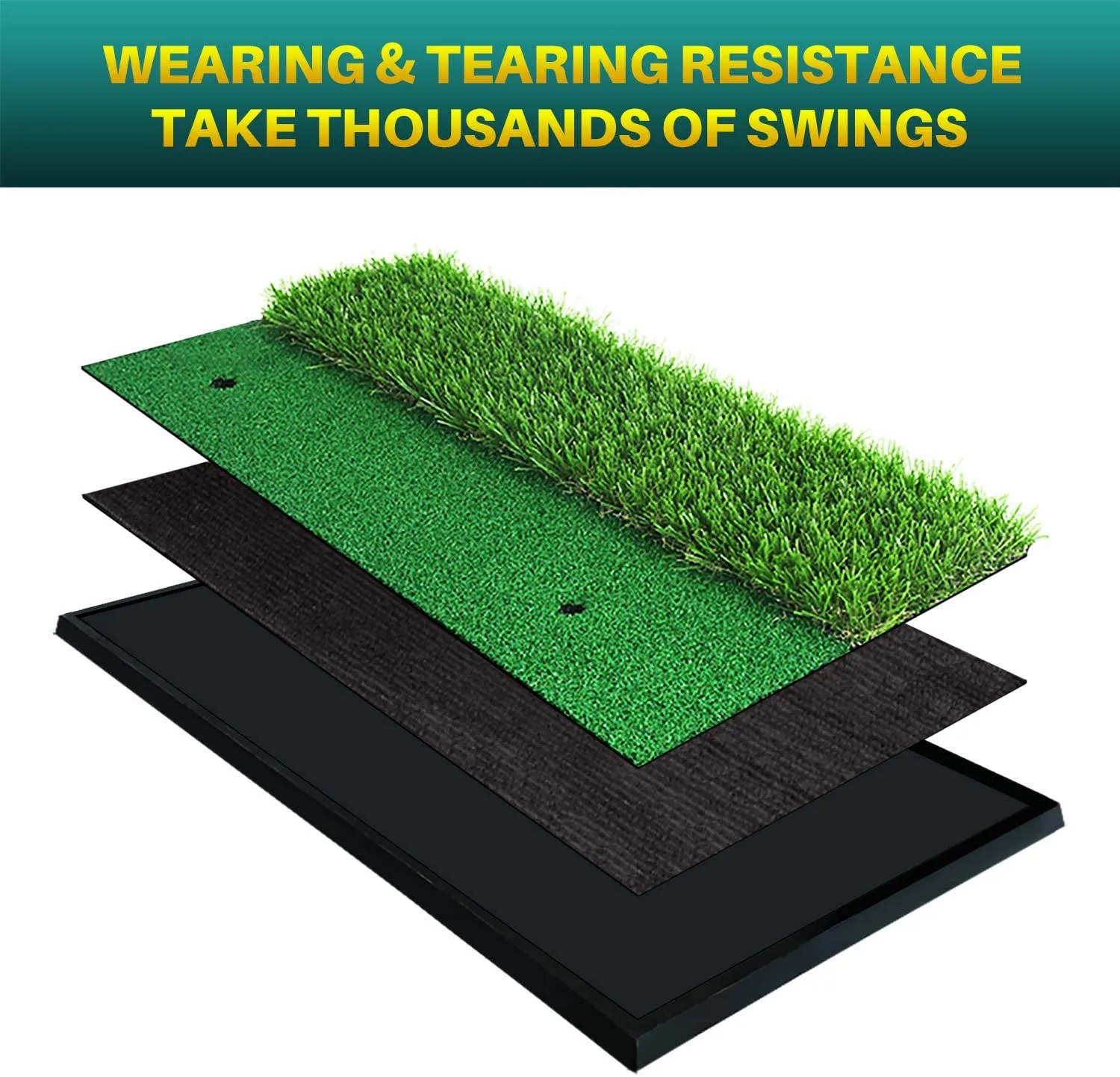 GolfBasic Golf Turf Practice DOUBLE GRASS Mat for Driving Hitting Chipping