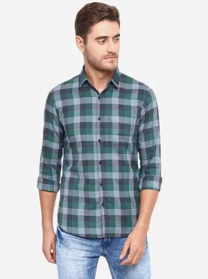 Green & Grey Checked Slim Fit Casual Shirt | JadeBlue