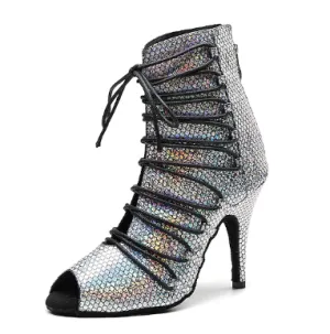 Grey Glitter Ballroom Latin Dance Salsa Dance Boots