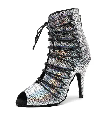 Grey Glitter Ballroom Latin Dance Salsa Dance Boots