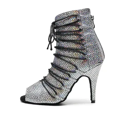 Grey Glitter Ballroom Latin Dance Salsa Dance Boots