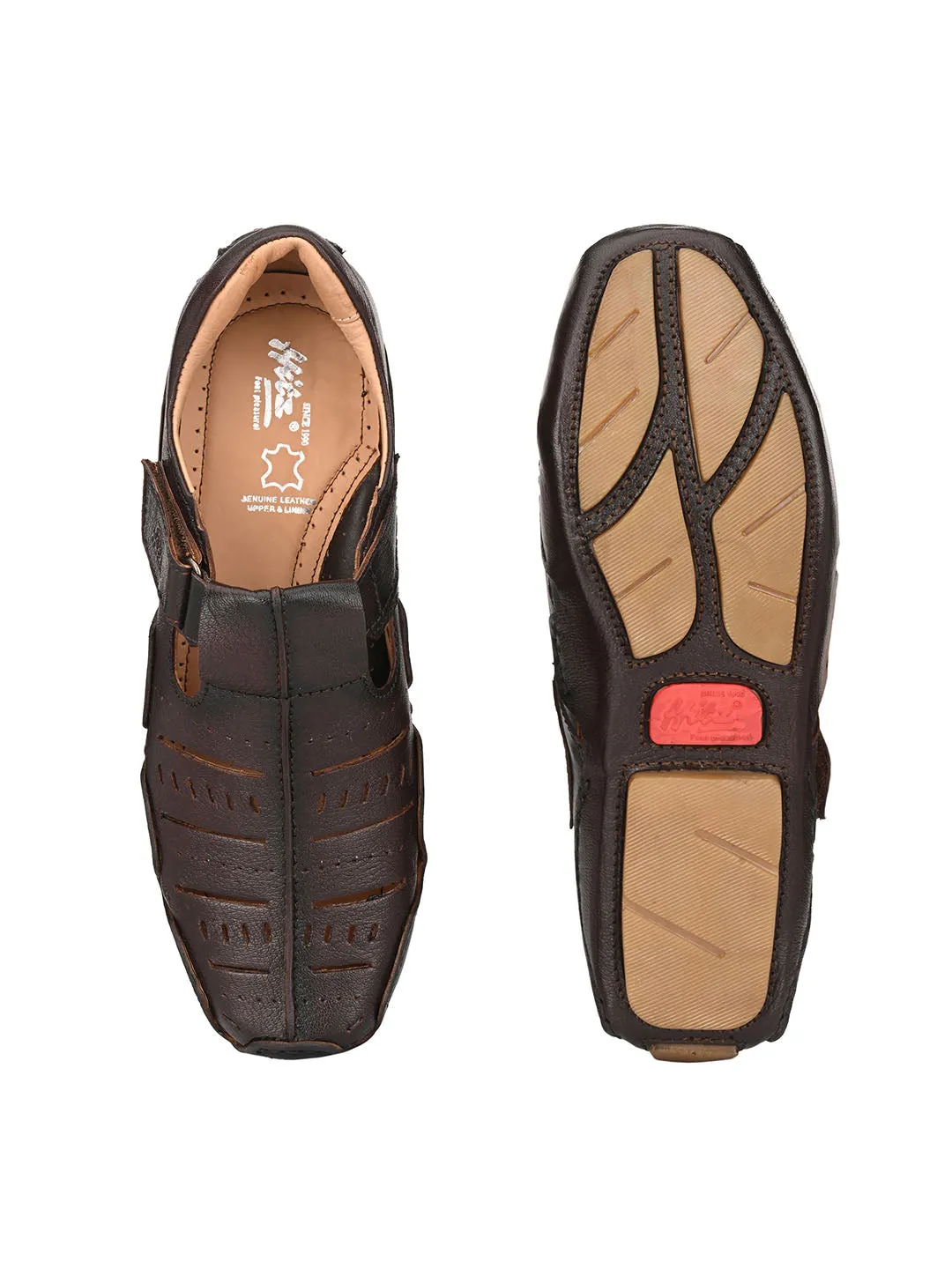 HITZ361 Men's Totone Leather Driving  Velcro Sandals