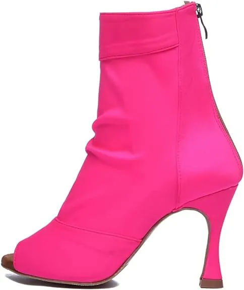 Hot Pink  Stretch Lycra Sock Open Toe Dance Bootie Dancing High Heels