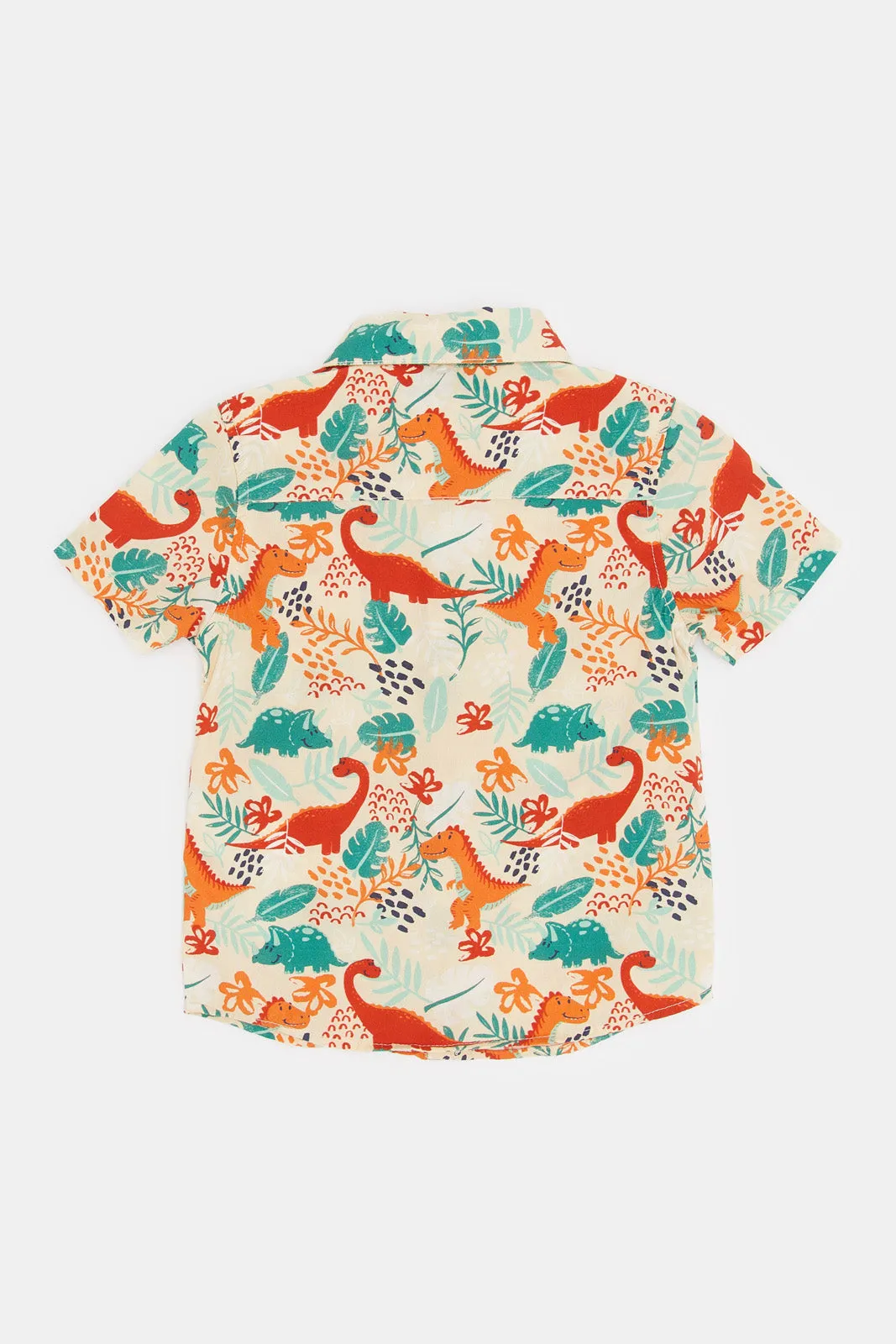 Infant Boys Beige Dino Printed Bow Shirt