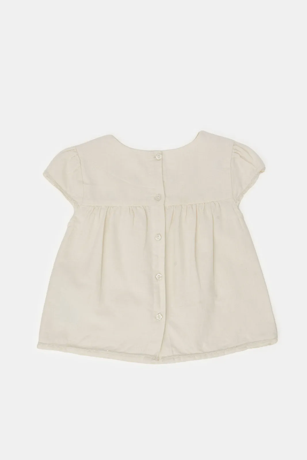 Infant Girls Beige Embroidered Blouse