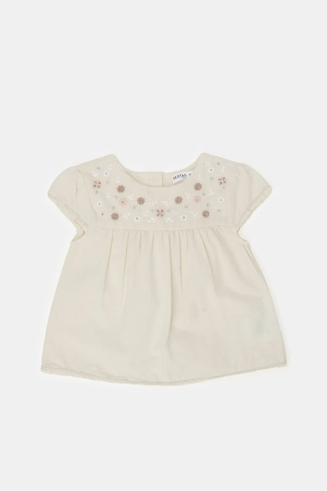 Infant Girls Beige Embroidered Blouse