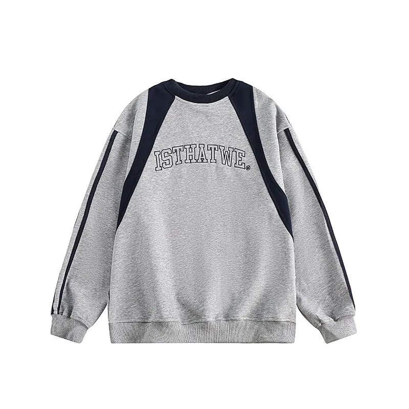 Joskaa Vintage Grey Sweatshirts Women Oversized Y2k Hip Hop Style Baddie Streetwear Embroidered Pullovers Hippie Retro Tops