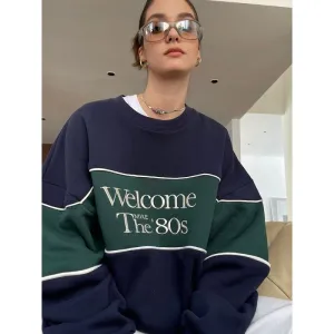 Joskaa Vintage Sweatshirts Women American 90s Retro Preppy Style Pullovers Oversized Aesthetic Casual Female Korean Streetwear