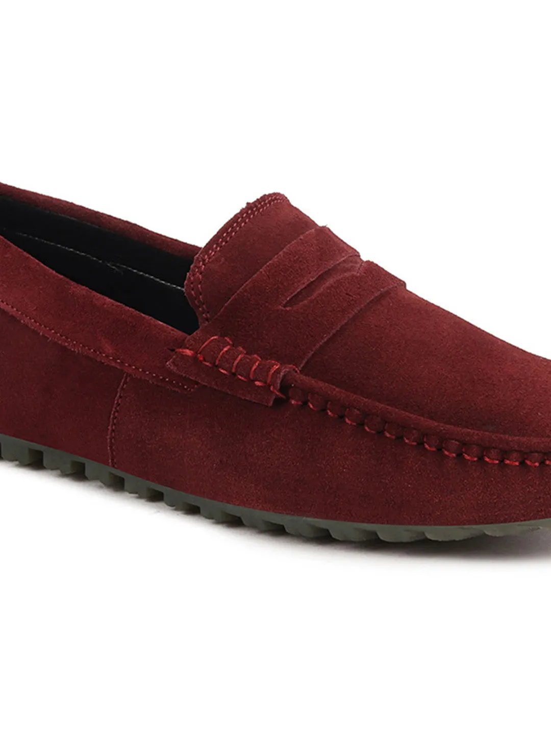 Men Cherry Suede Leather Side Stitched Slip On Driving Loafers and Mocassin