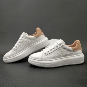 Men Fashion Embossed Leather Flat Casual Sneakers