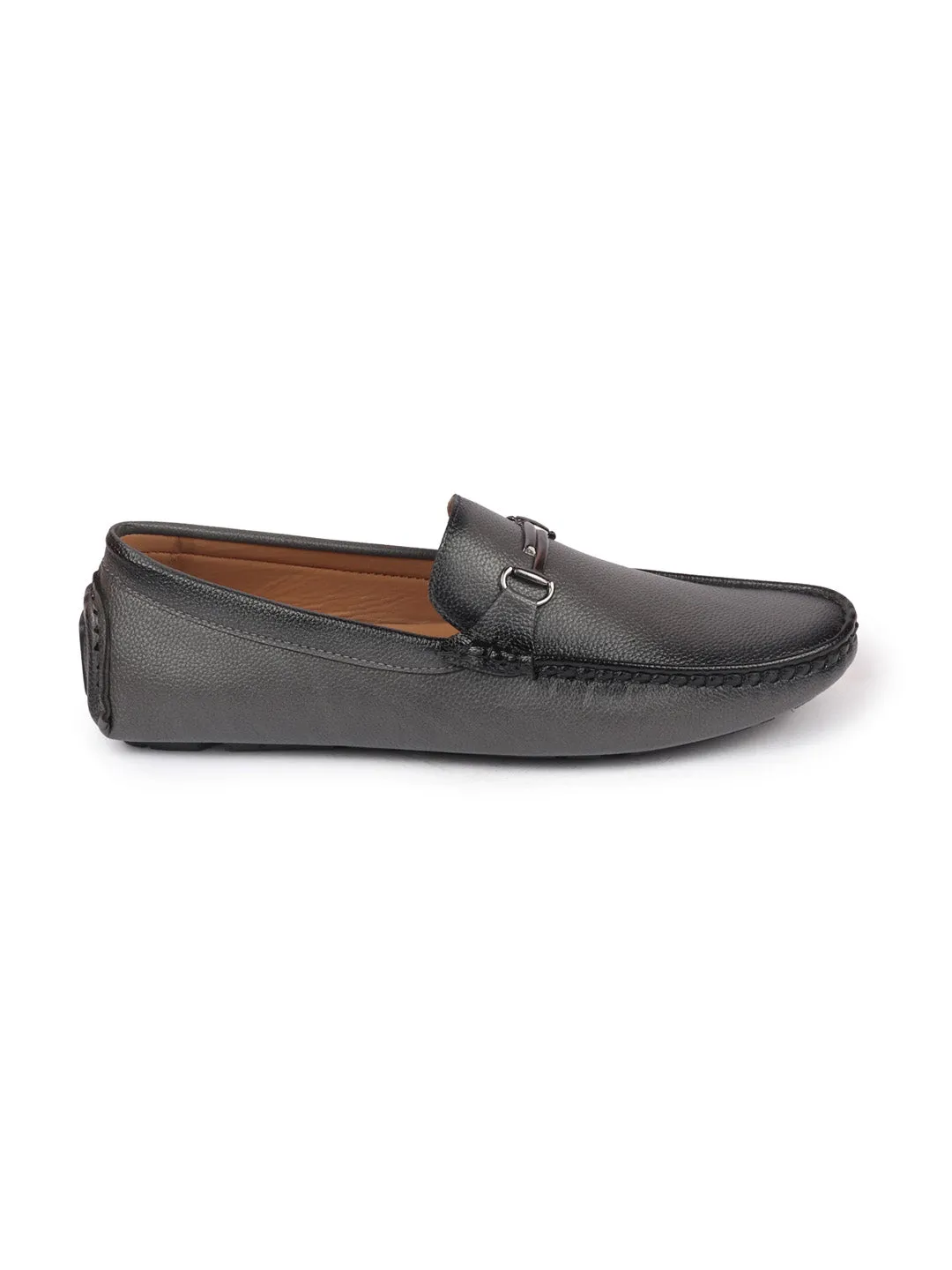 Men Grey Hand Stitched Horsebit Buckle Loafer and Moccasin Driving Shoes