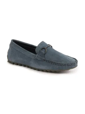 Men Grey Horsebit Buckle Suede Leather Slip On Driving Loafers