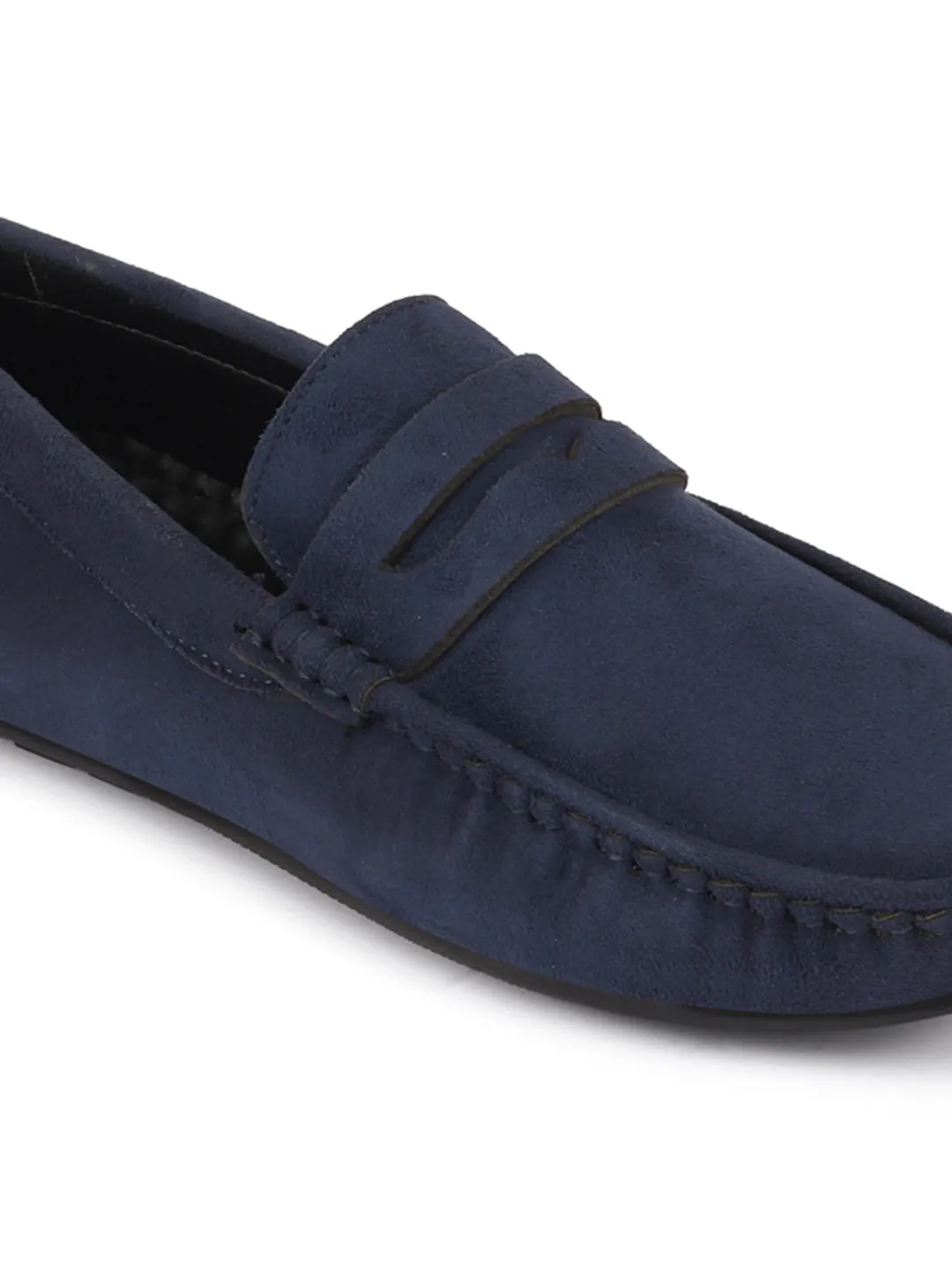 Men Navy Blue Suede Leather Side Stitched Driving Loafer and Moccasin