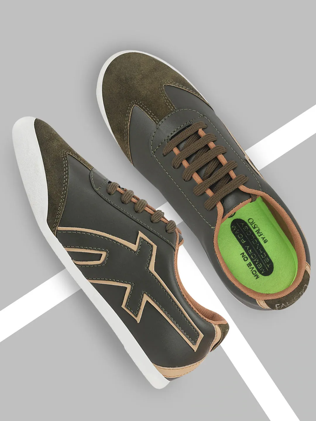 Men Olive Green Trendy Lace Up Sneakers