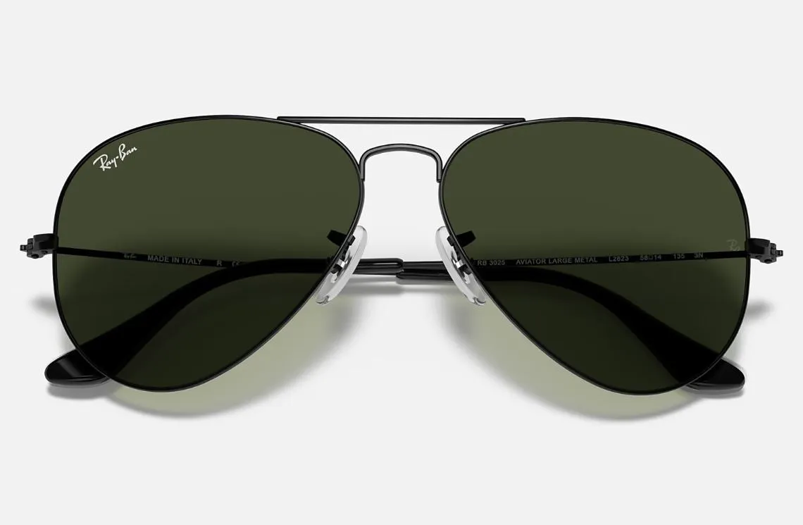 Mens Ray Ban Sunglasses Rb3025 Aviator Classic Polished Black/ Green Sunnies