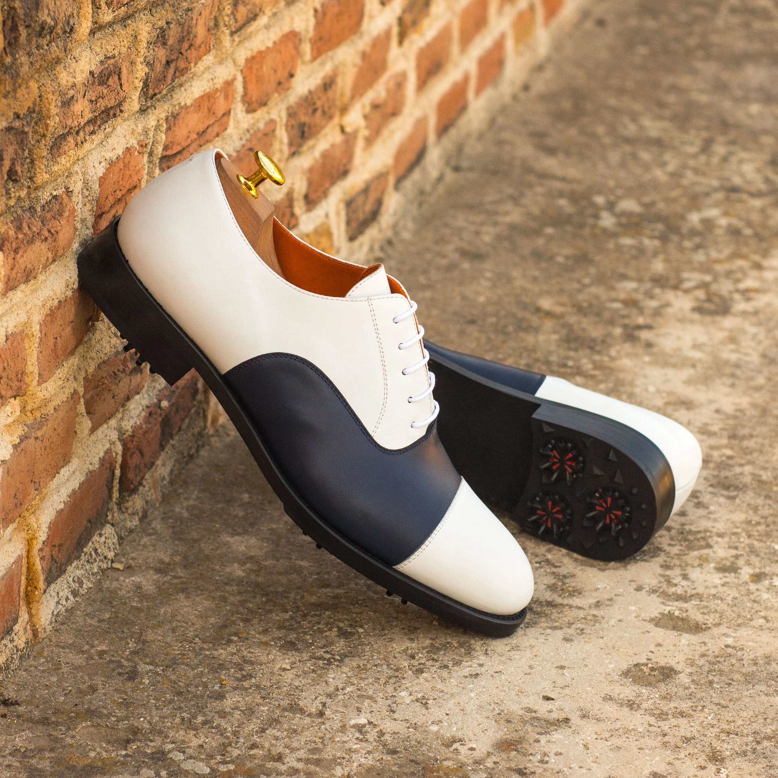 Navy & White Calf Oxford Golf Shoes