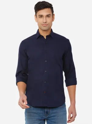 Navy Blue Solid Slim Fit Semi Casual Shirt | JadeBlue