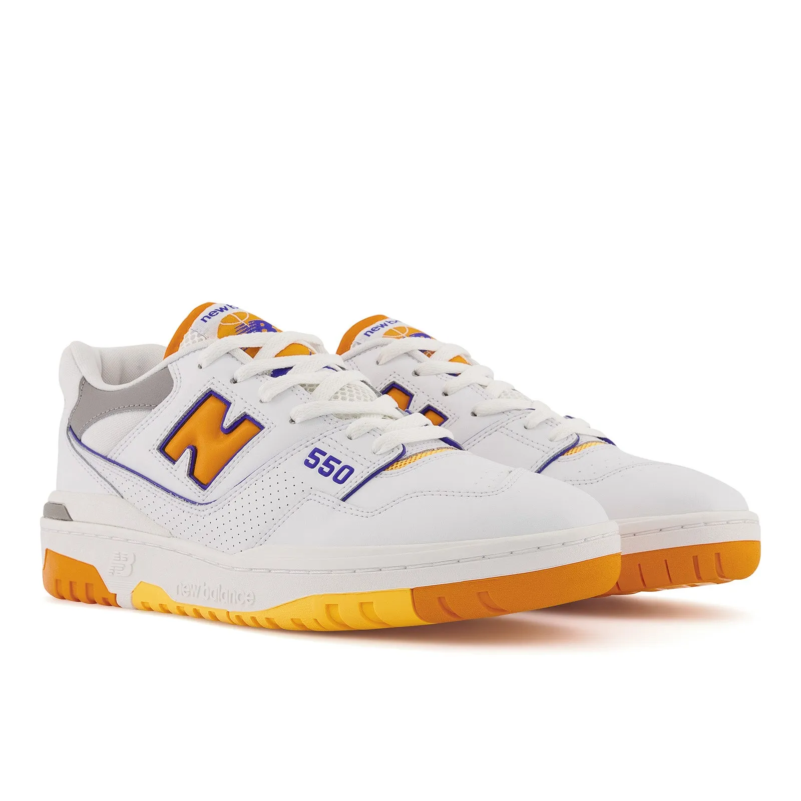 New Balance Men's 550 Lakers Shoes - White / Vibrant Orange / Purple