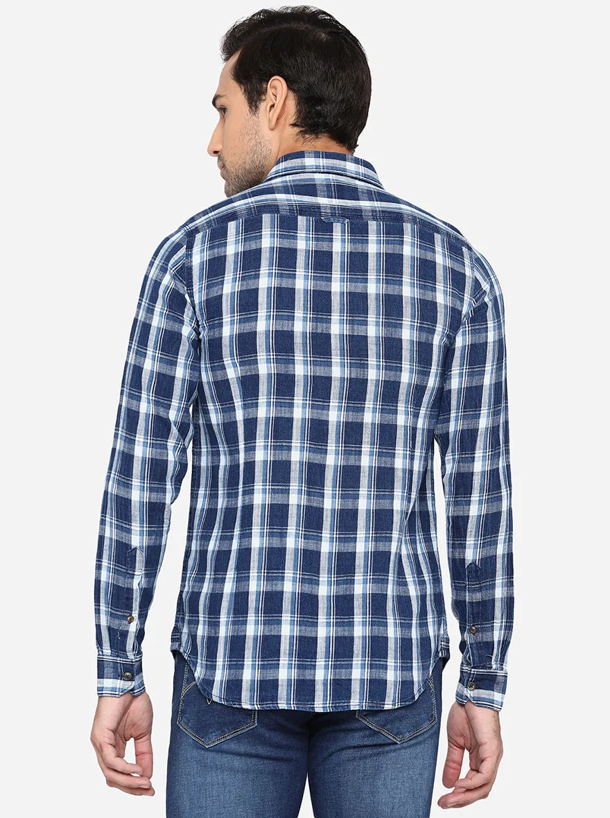 Nights Blue Checked Slim Fit Semi Casual Shirt | JadeBlue