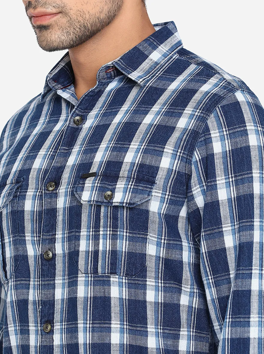 Nights Blue Checked Slim Fit Semi Casual Shirt | JadeBlue