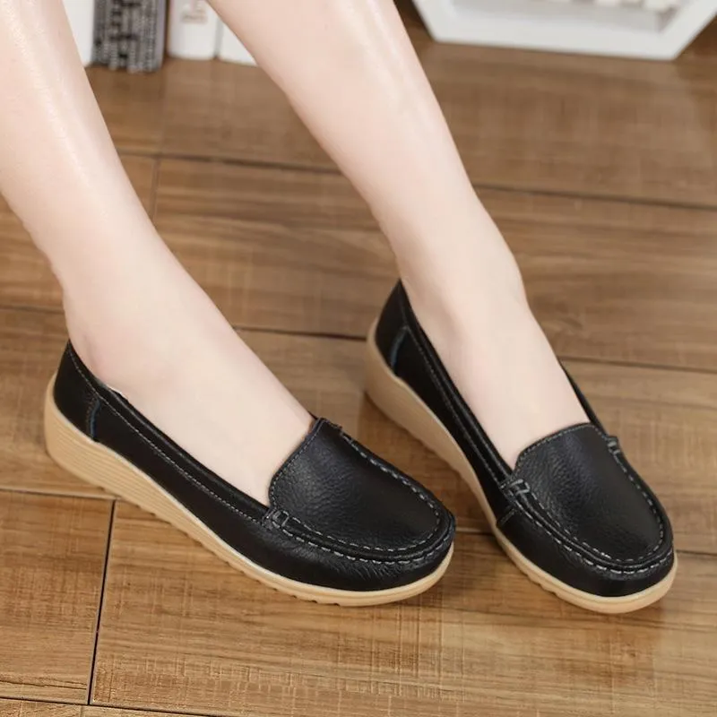 Non-slip Leather Loafers for Women Comfort Walking Spring Series Casual Shoes