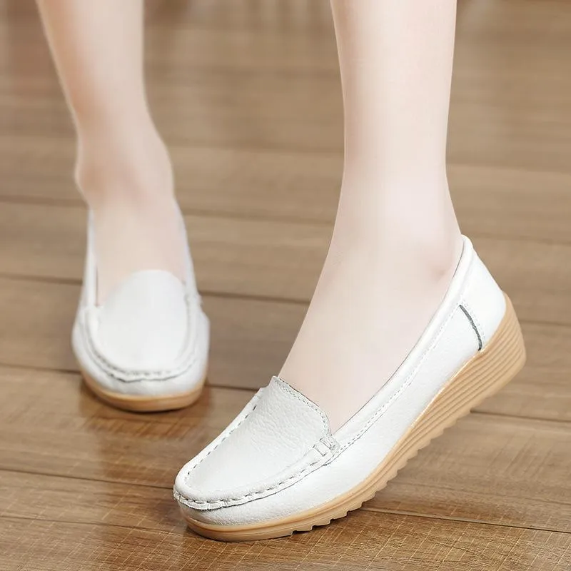 Non-slip Leather Loafers for Women Comfort Walking Spring Series Casual Shoes