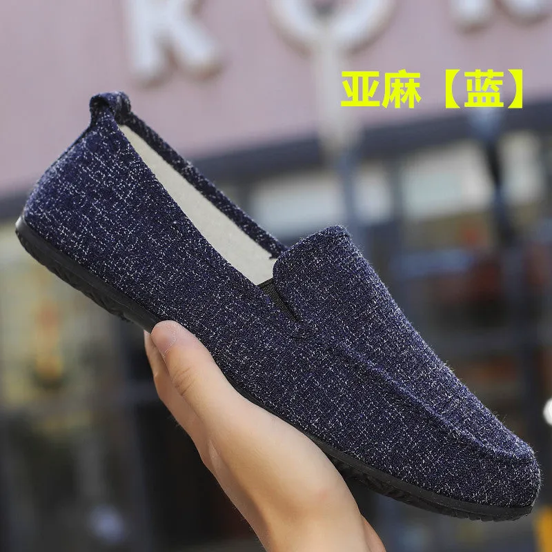 Old Beijing cloth shoes men's spring single shoes soft-soled shoes men's one-pedal lazy driving casual shoes breathable Doudou shoes