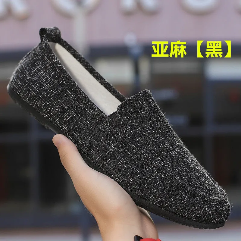 Old Beijing cloth shoes men's spring single shoes soft-soled shoes men's one-pedal lazy driving casual shoes breathable Doudou shoes