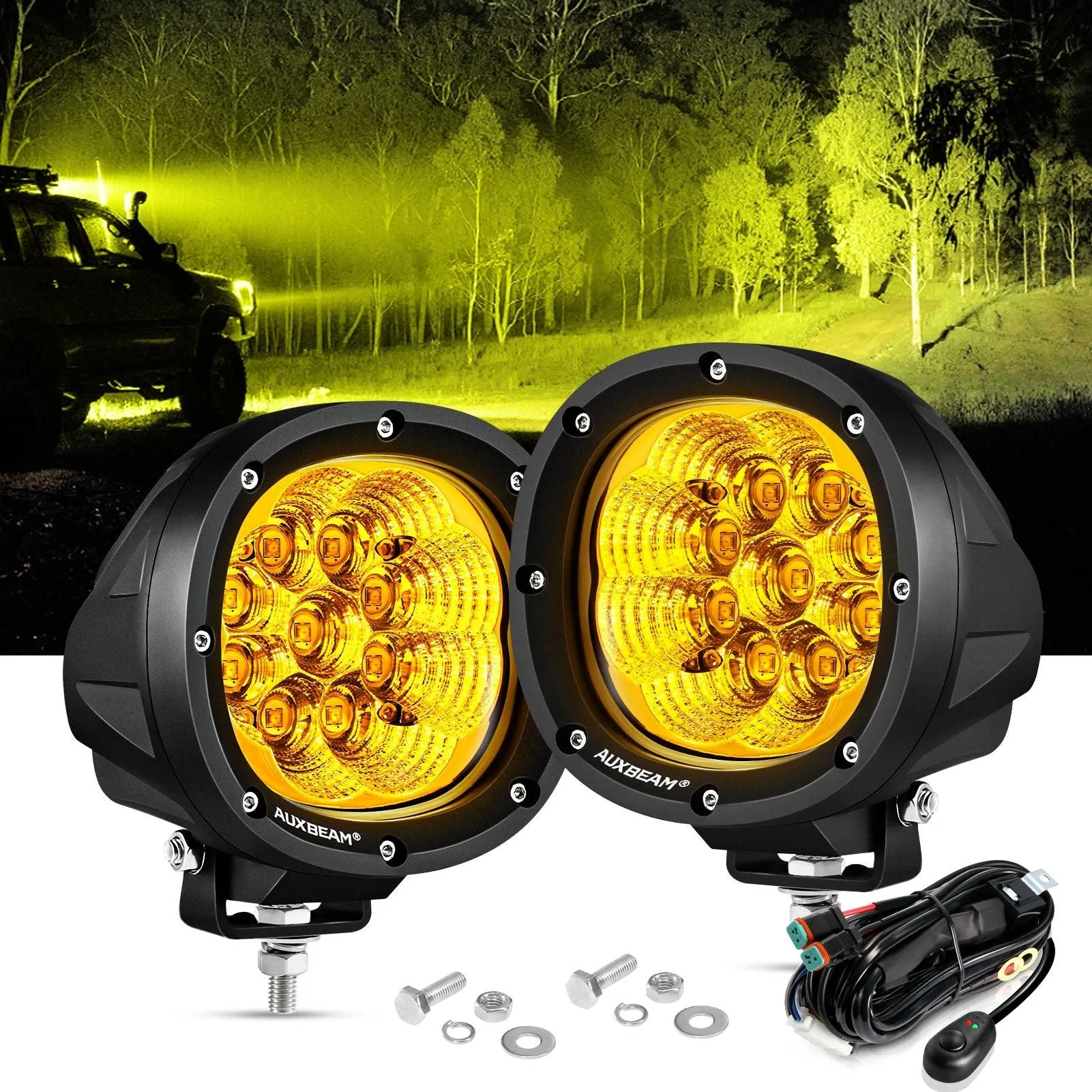 P4 Series | 4 Inch 90W 9000LM Round LED Driving Lights Flood Amber Pod Lights