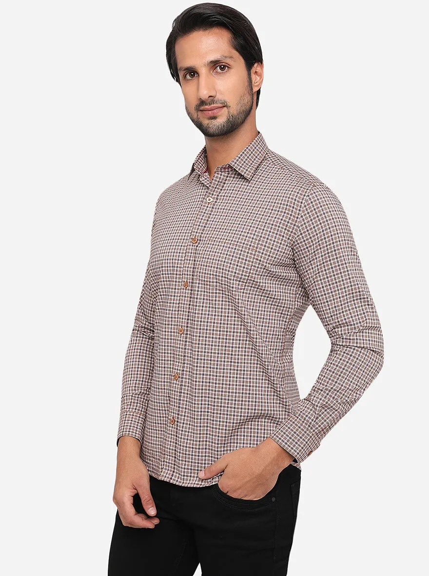 Pecan Brown Checked Slim Fit Semi Casual Shirt | Greenfibre