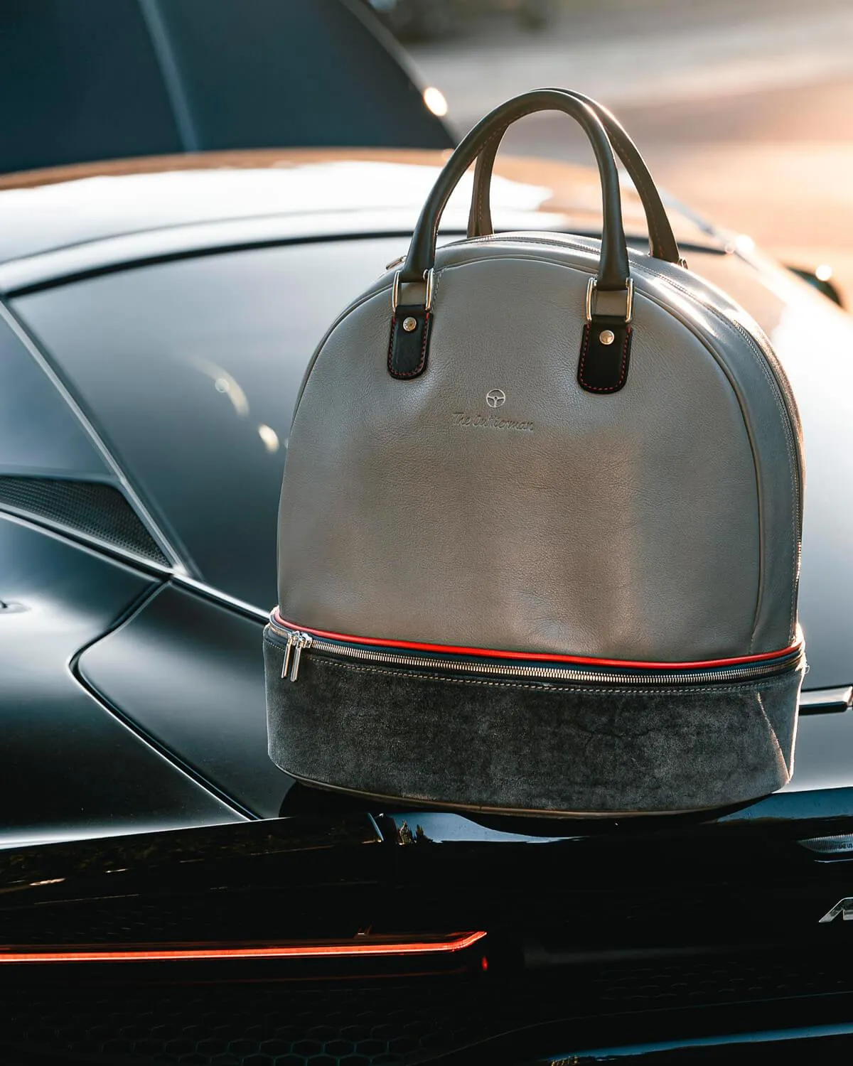 RACE COLLECTION - Leather Helmet Bag - Grey/Black/Red