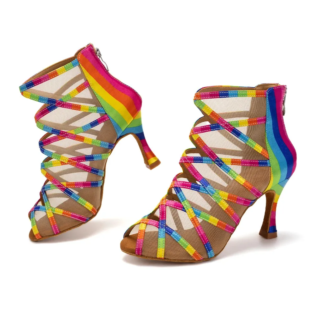 Rainbow Dance Heels Boots Latin Salsa Bachata Dance Booties