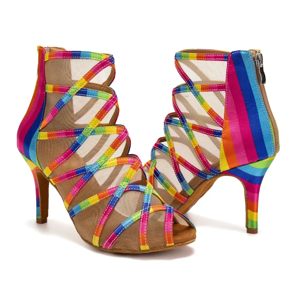 Rainbow Dance Heels Boots Latin Salsa Bachata Dance Booties