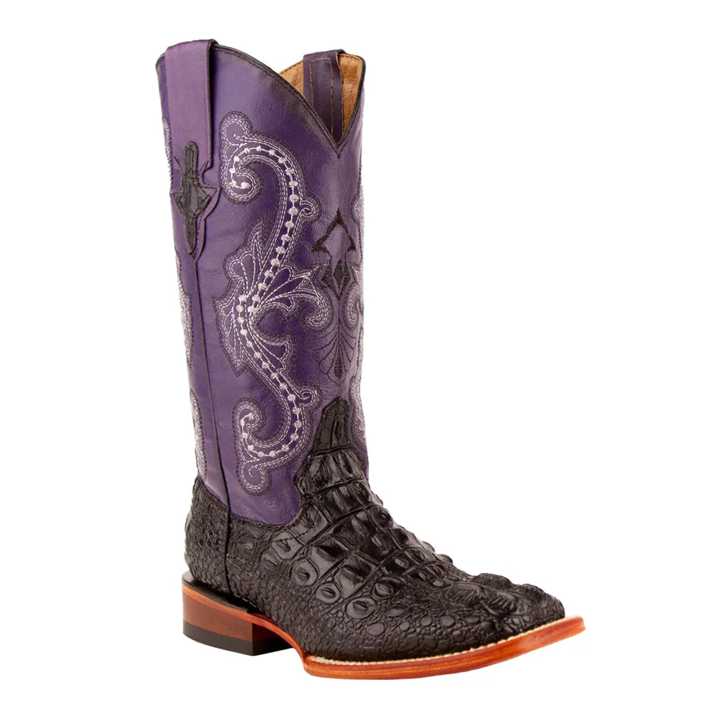 Rancher Caiman Embroidered Square Toe Cowboy Boots