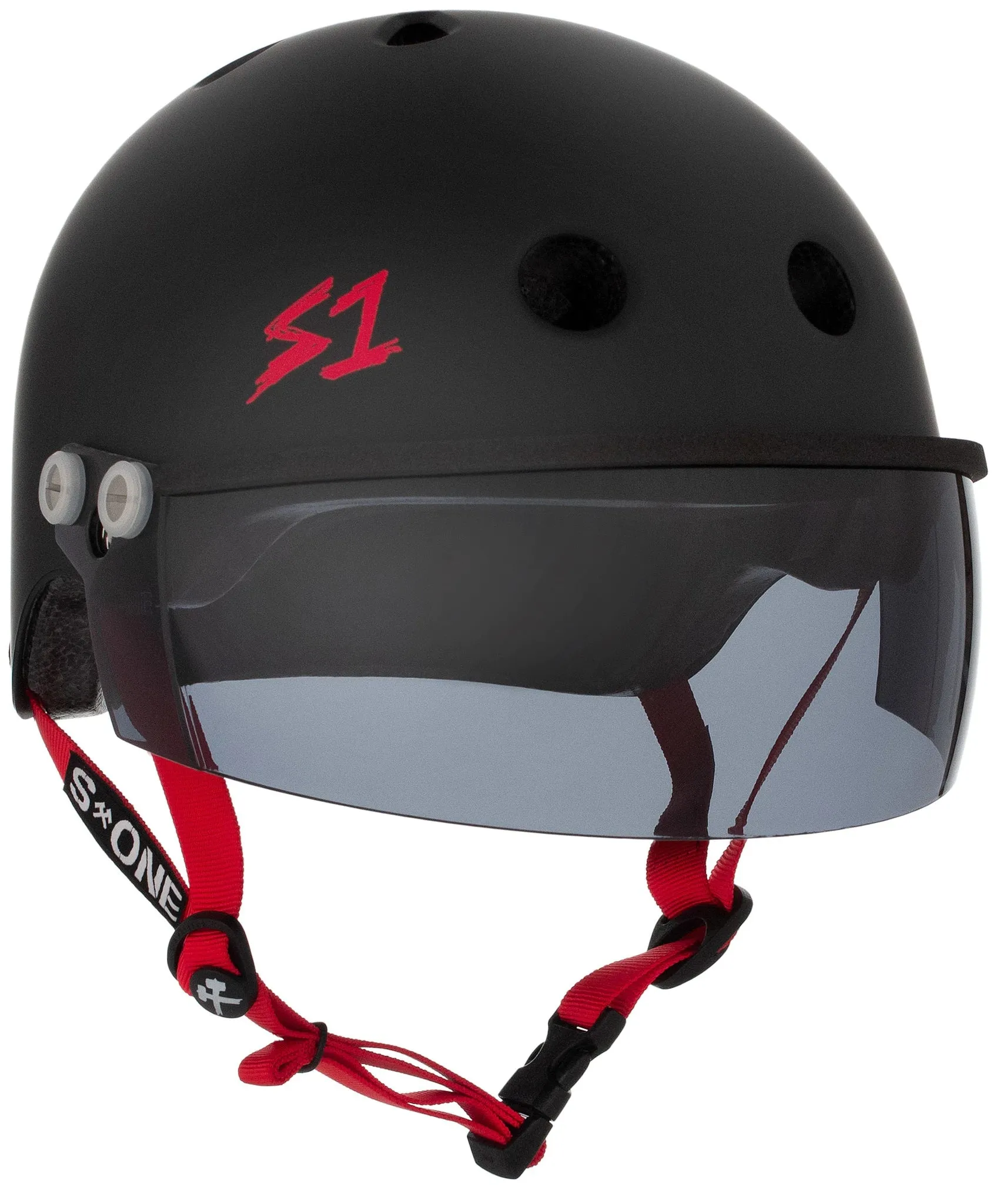 S1 Lifer Visor Gen 2 Helmet - Black Matte/Red Straps