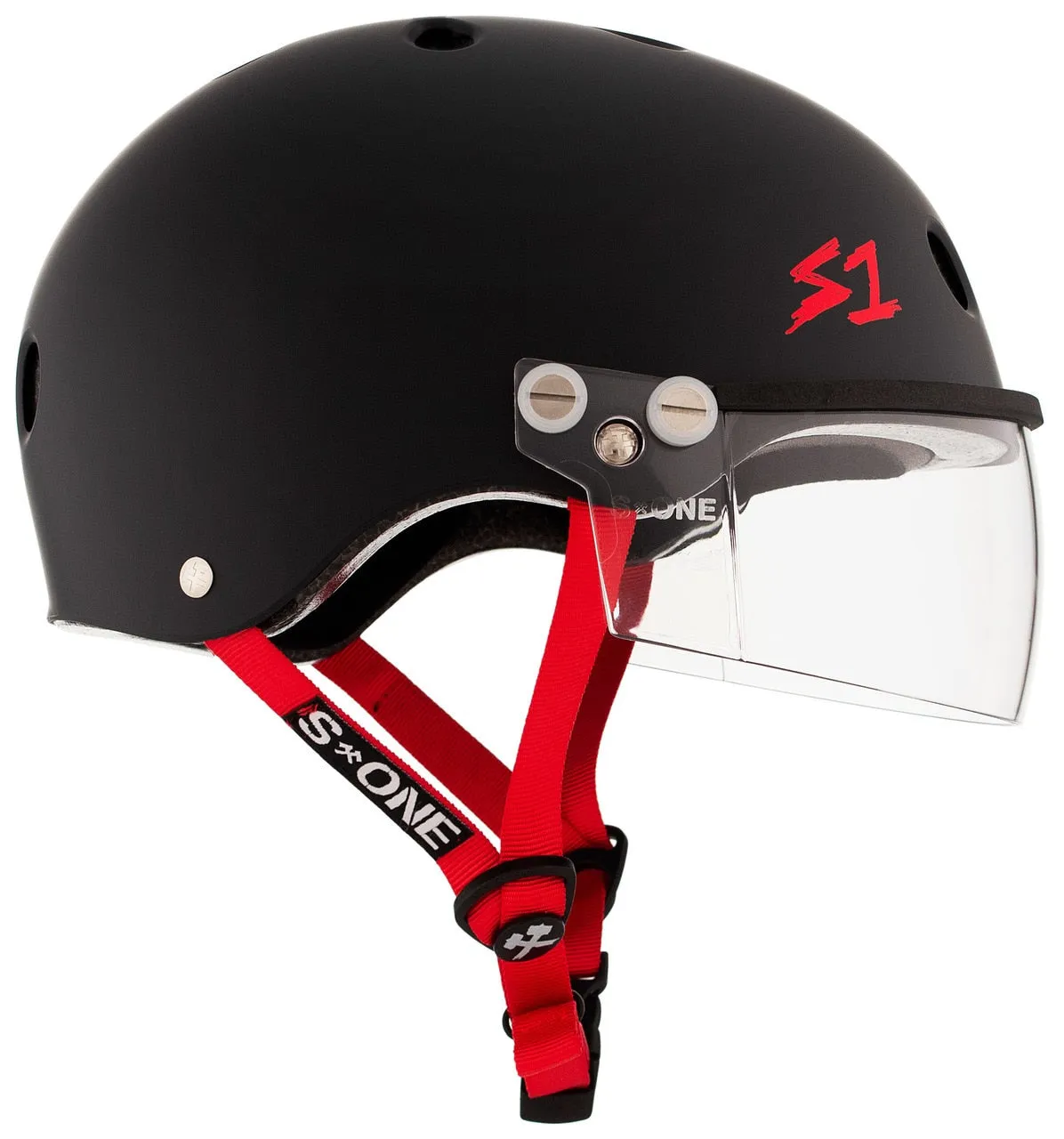 S1 Lifer Visor Gen 2 Helmet - Black Matte/Red Straps