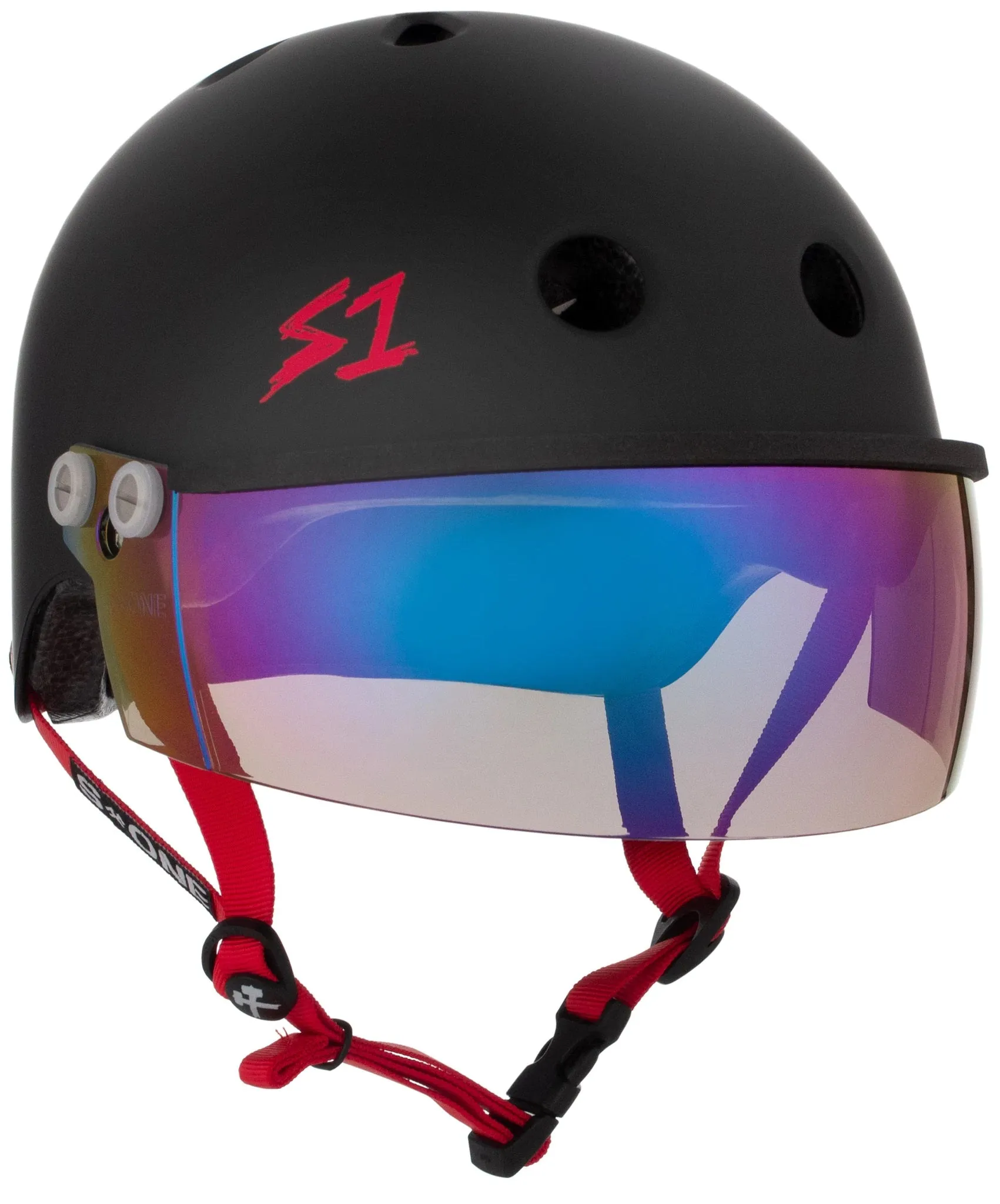 S1 Lifer Visor Gen 2 Helmet - Black Matte/Red Straps