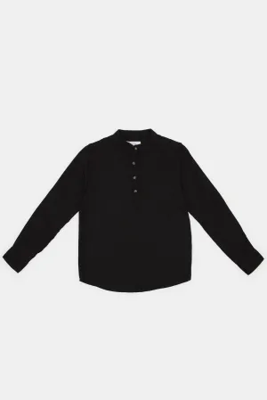 Senior Boys Black Half Placket Shirt