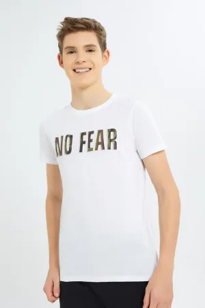 Senior Boys White No Fear Embossed T-Shirt