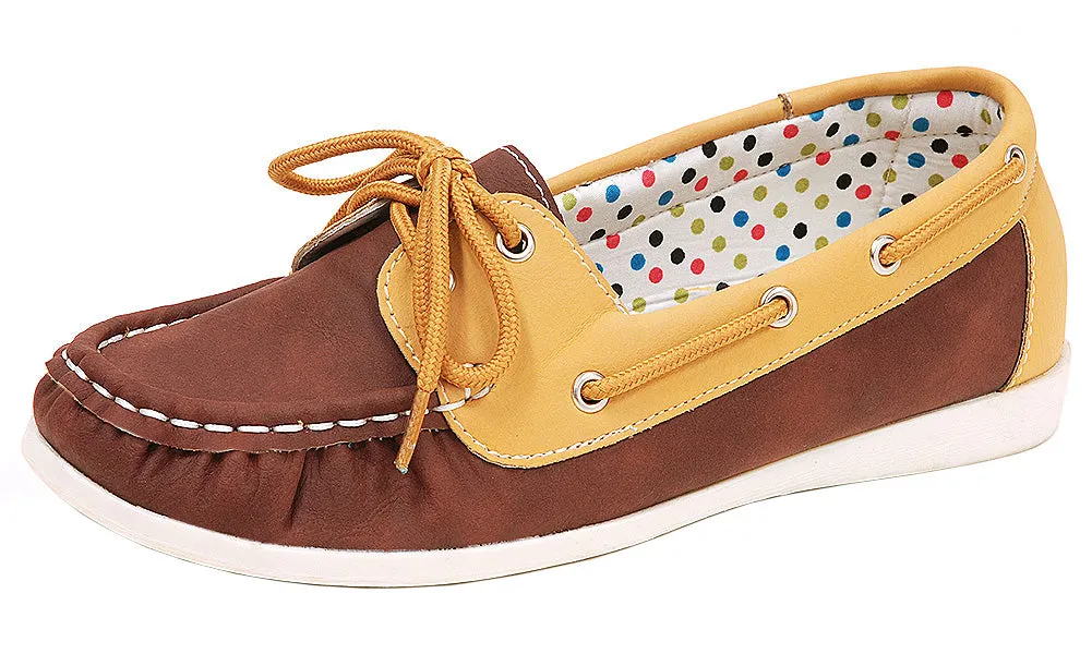 Spicy Women's F692 Slip-On Lace-Up Moccasin Loafer Driving Boat Shoe